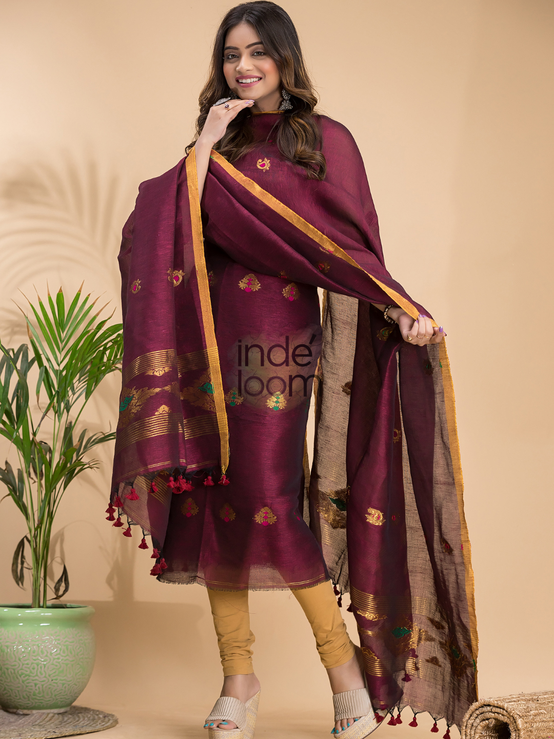 Mulberry Purple Tissue Linen 2-Piece Set Kurti & Dupatta (UNSTITCHED) - 016