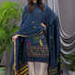 Space Blue Cotton Jamdani 2-Piece Set Kurti & Dupatta (UNSTITCHED) - 115