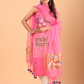 Hot Pink Silk Jamdani 2-Piece Set Kurti & Dupatta (UNSTITCHED) - 066