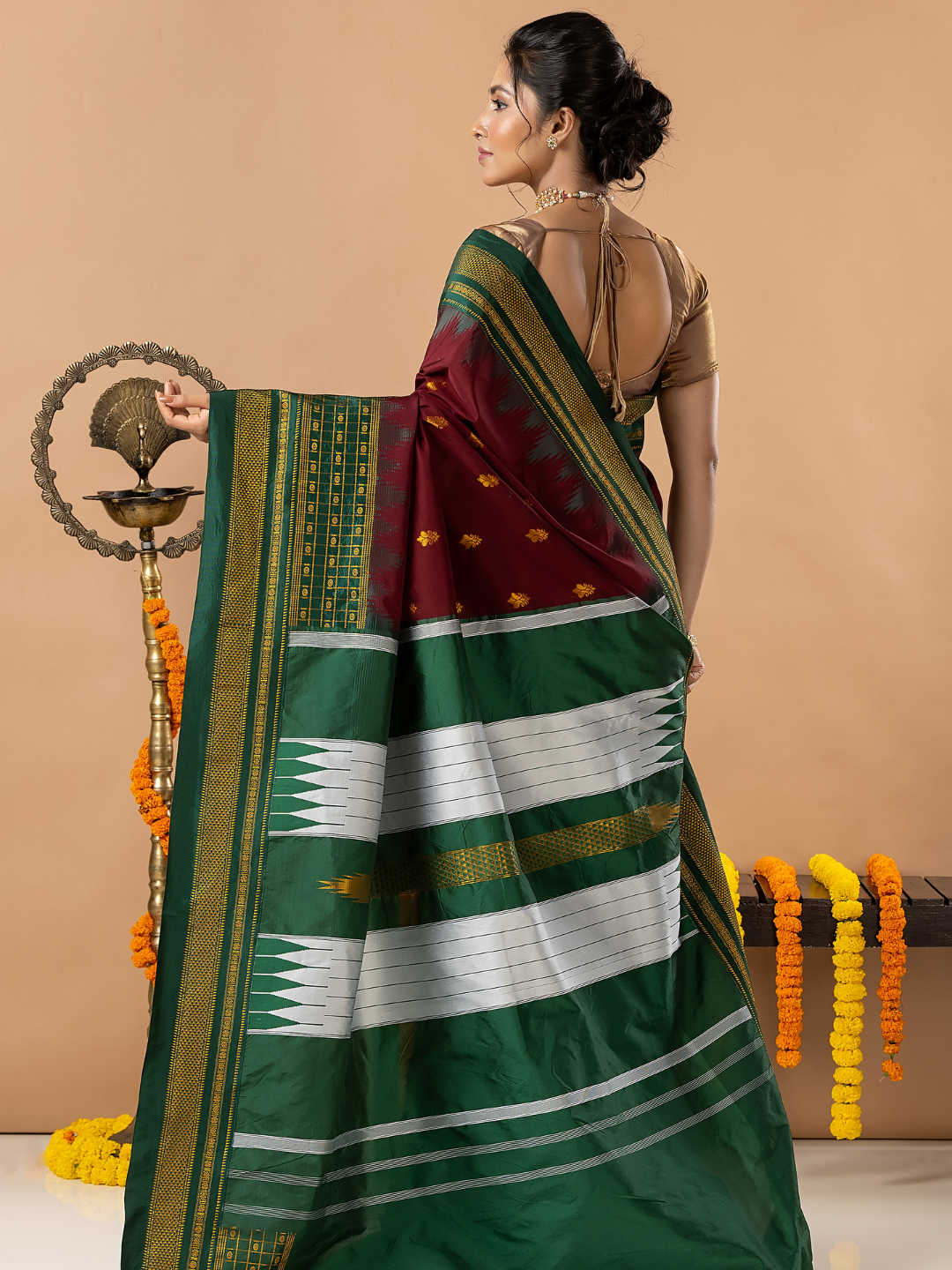 Traditional Ilkal Viscose Saree | Wine Maroon