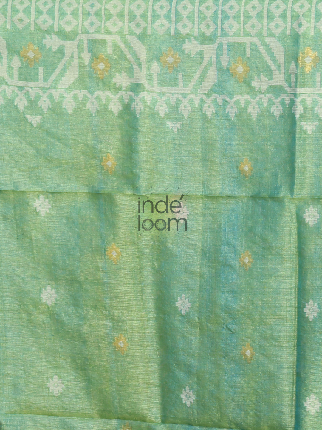 Tissue Silk Jamdani Saree With Shaded Teal Green - 122
