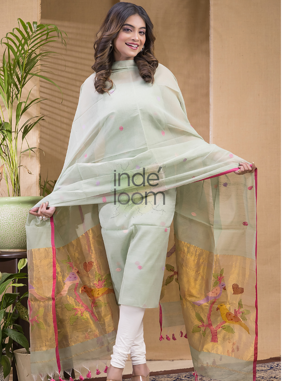 Light Green Jamdani 2-Piece Set Kurti & Dupatta (UNSTITCHED) -685