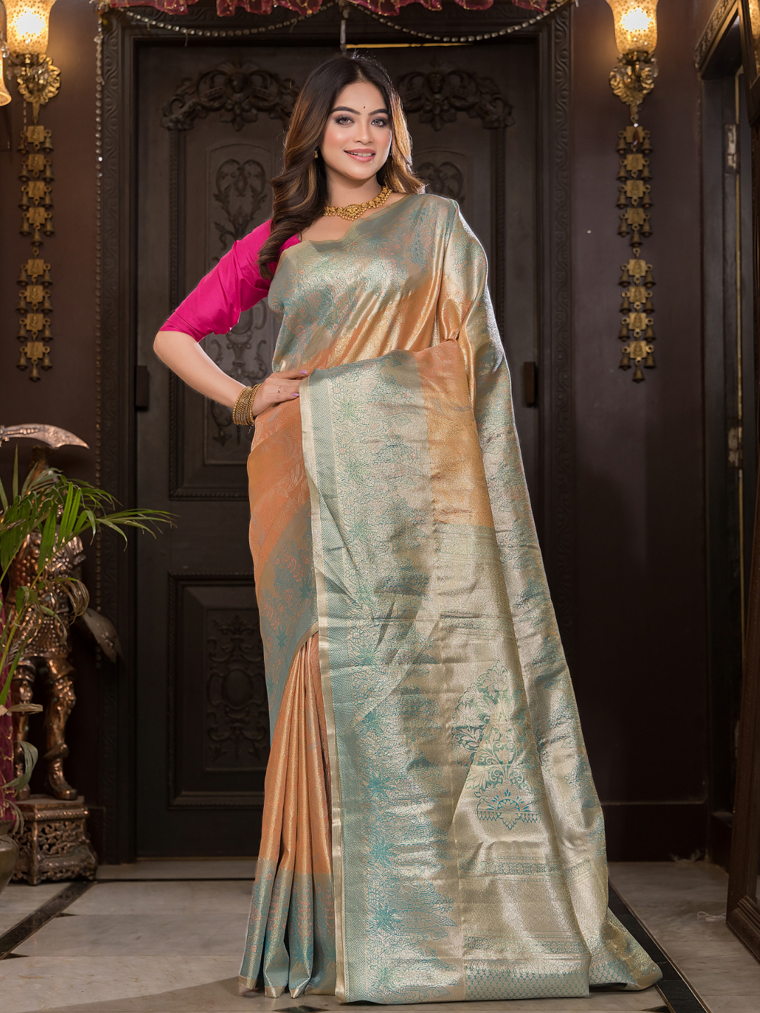 Bhavika - Subtle beige silk with dual-toned zari borders