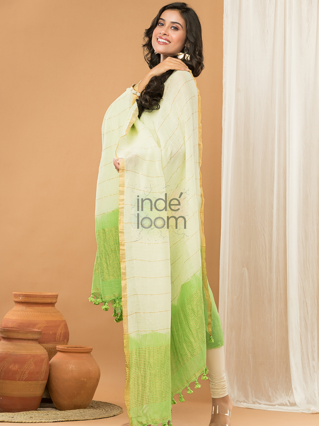 Pastel light green color Jamdani 2-Piece Set Kurti & Dupatta (UNSTITCHED) - 152