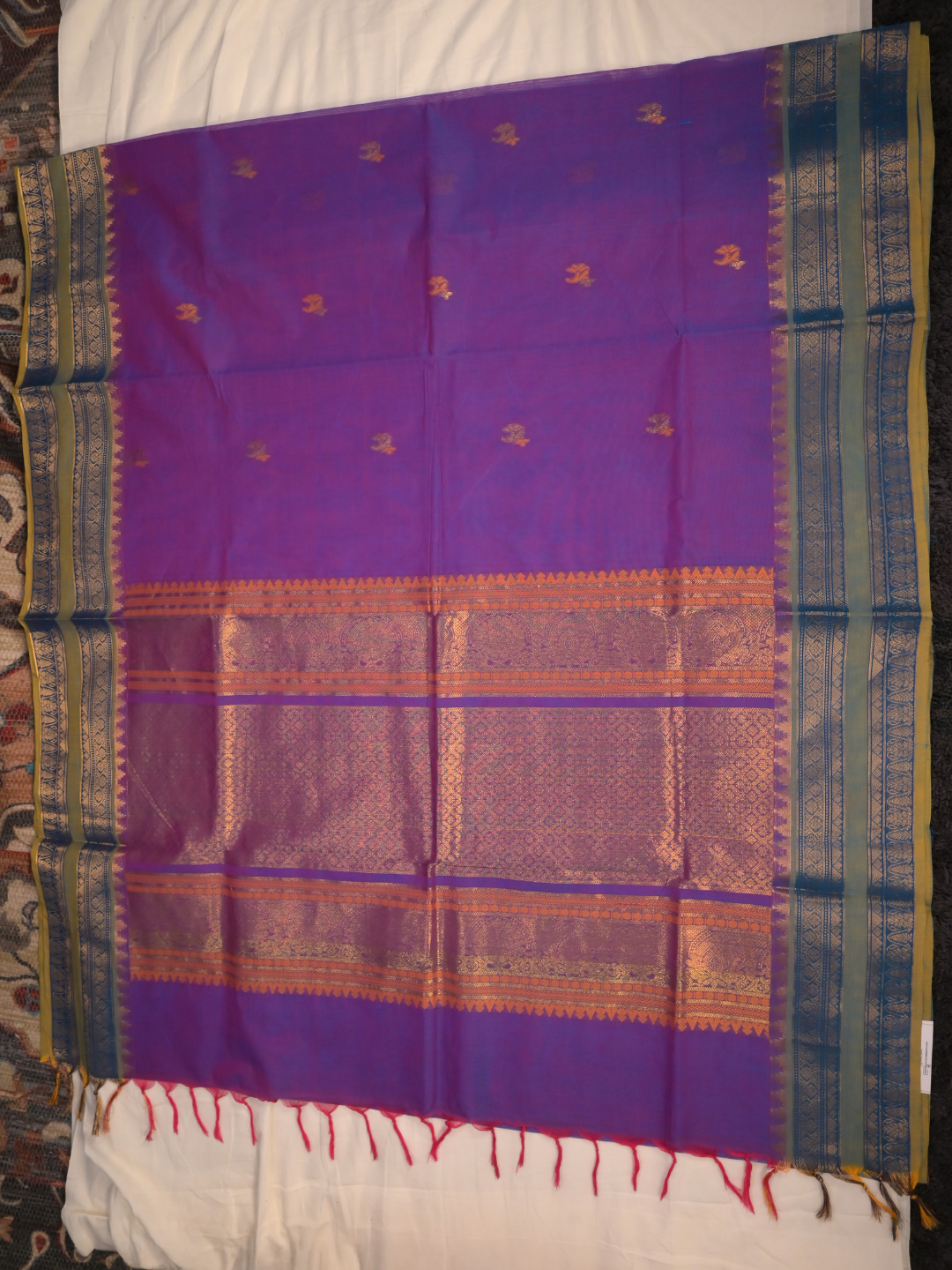 Kanchi Cotton|Dual Tone Purple & Aqua Green/ Blue