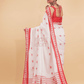 Durga Puja Saree Handloom Cotton Red Border- 015 - indeloom
