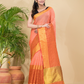 Cotton Linen Handloom Saree With Pale Orange - 014
