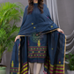 Space Blue Cotton Jamdani 2-Piece Set Kurti & Dupatta (UNSTITCHED) - 115