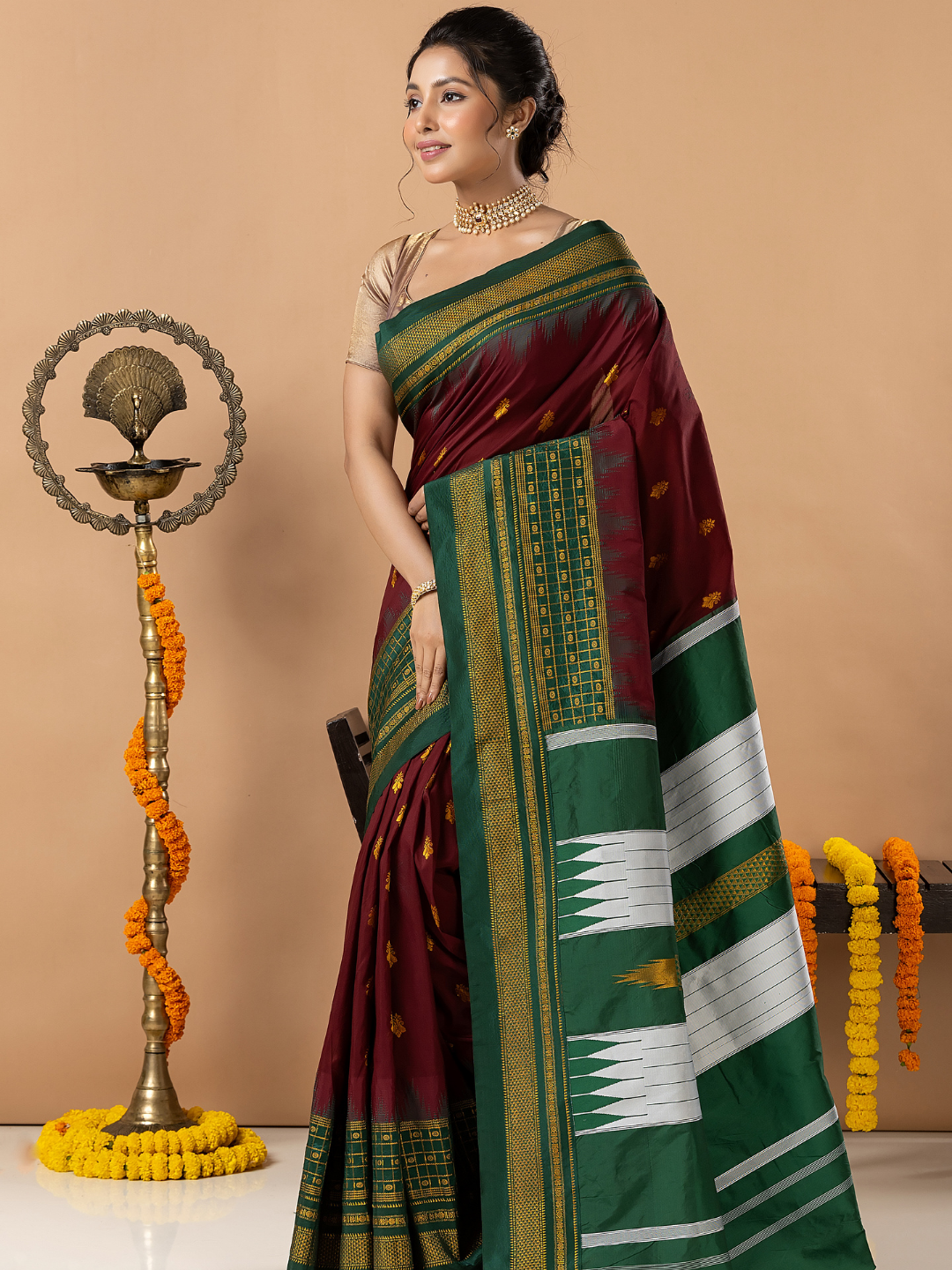 Traditional Ilkal Viscose Saree | Wine Maroon