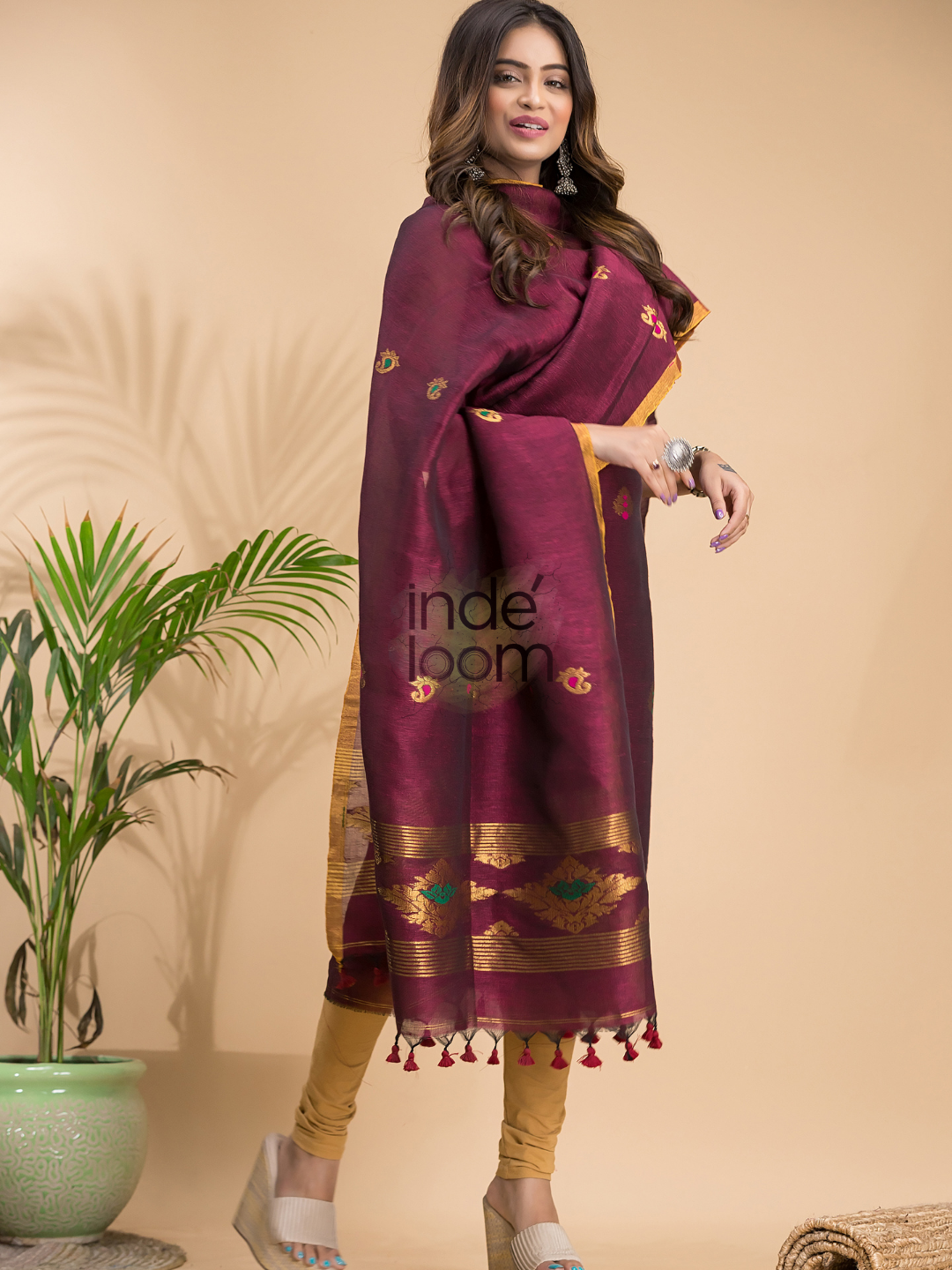 Mulberry Purple Tissue Linen 2-Piece Set Kurti & Dupatta (UNSTITCHED) - 016