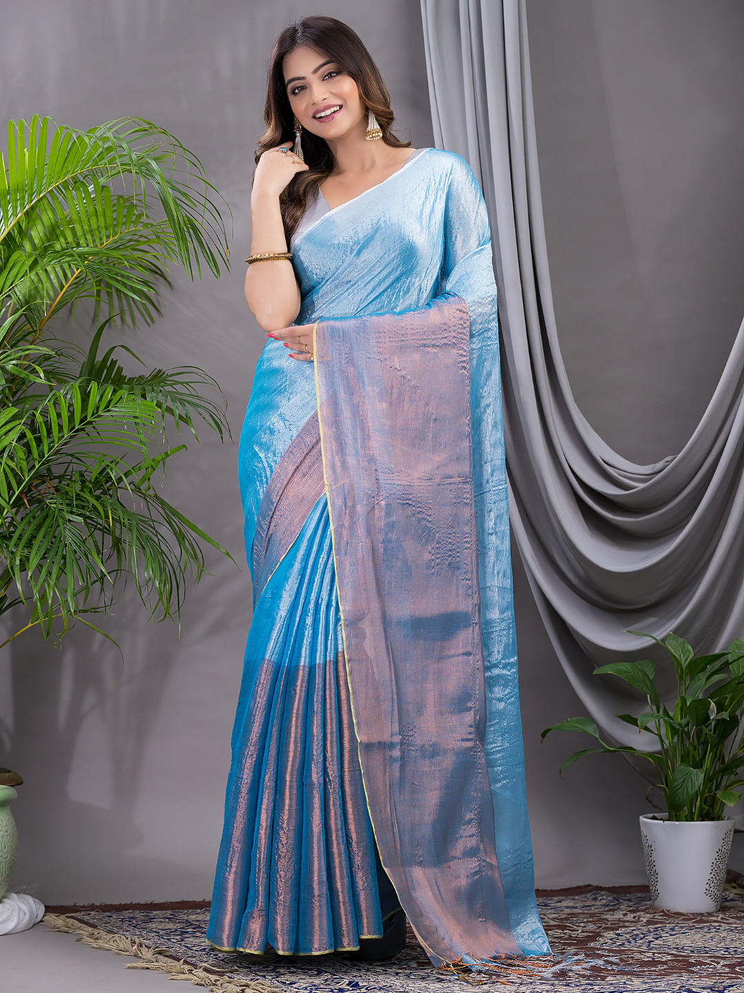 Tissue Silk Saree With Sky Blue - 019