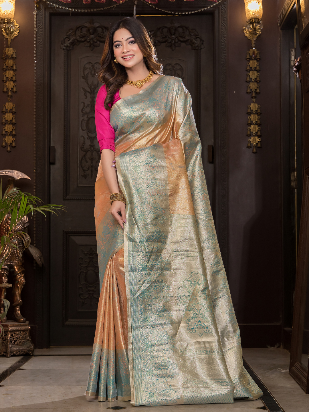 Bhavika - Subtle beige silk with dual-toned zari borders