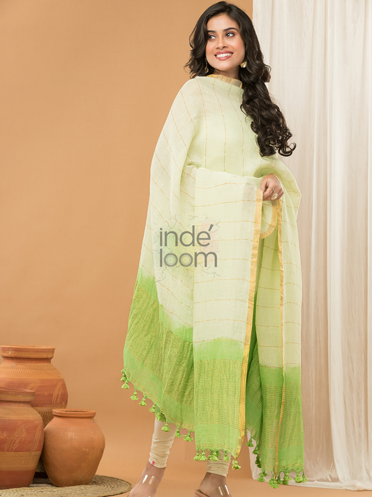 Pastel light green color Jamdani 2-Piece Set Kurti & Dupatta (UNSTITCHED) - 152