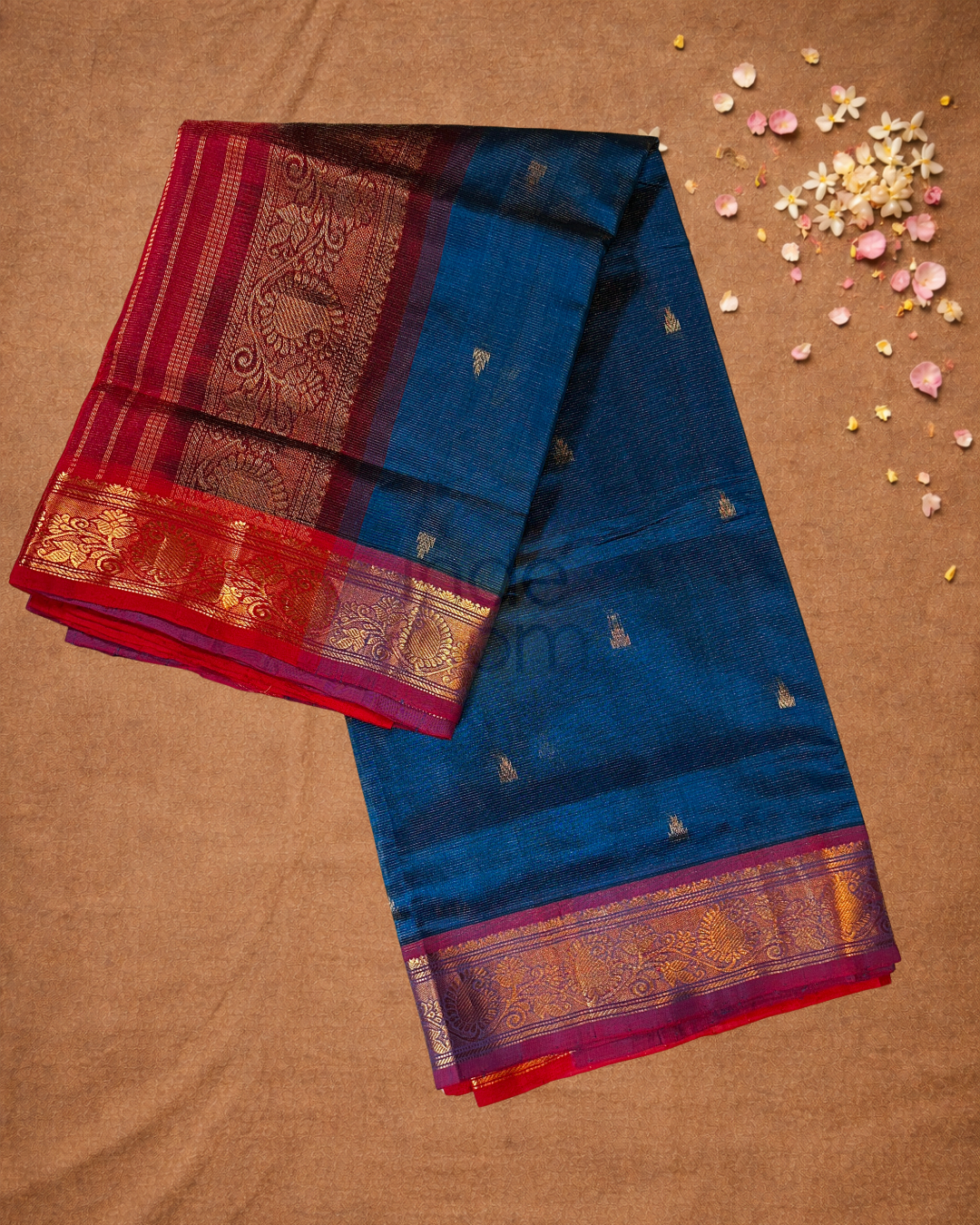 Handloom Korvai Cotton Silk Saree  |  Denim Blue
