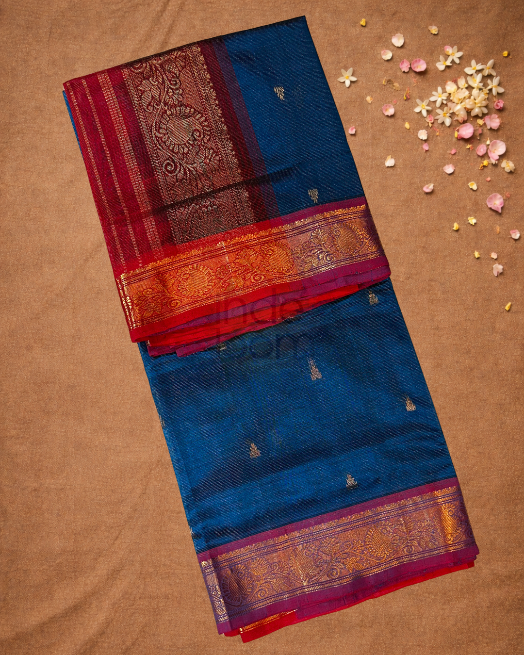 Handloom Korvai Cotton Silk Saree  |  Denim Blue