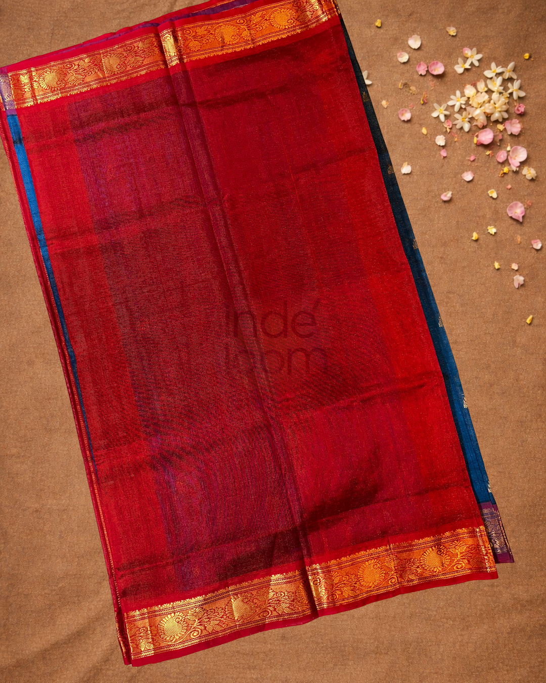 Handloom Korvai Cotton Silk Saree  |  Denim Blue