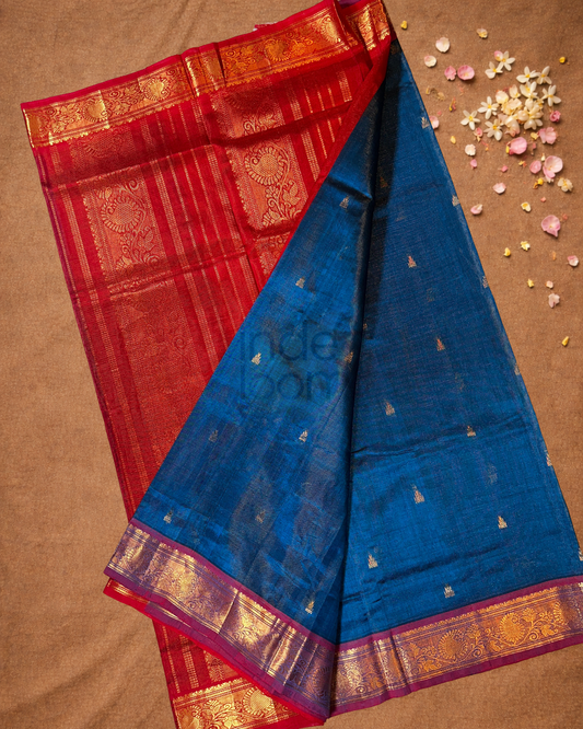 Pure Handloom Korvai Saree | With Berry Blue