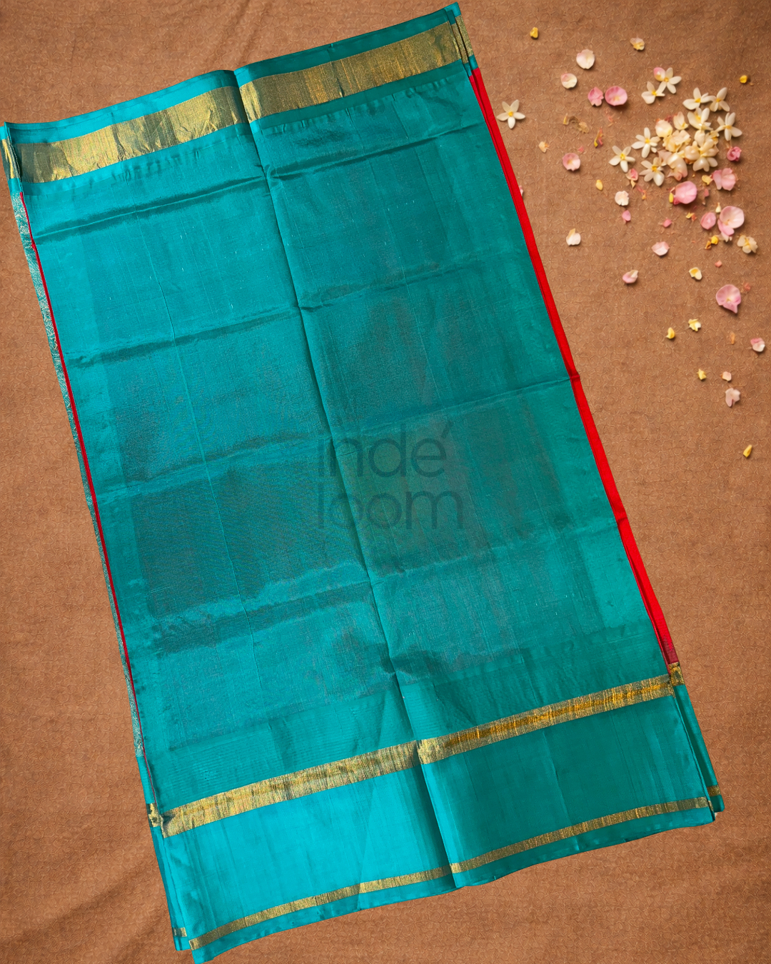 Handloom Korvai Silk Cotton Saree  |  Coral Red