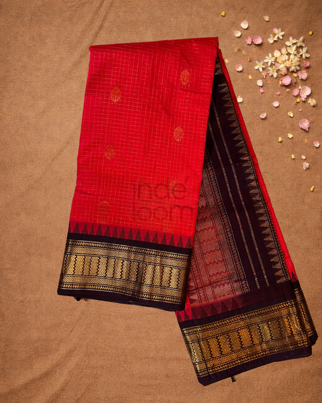 Pure Handloom Korvai Saree | With Apple Red