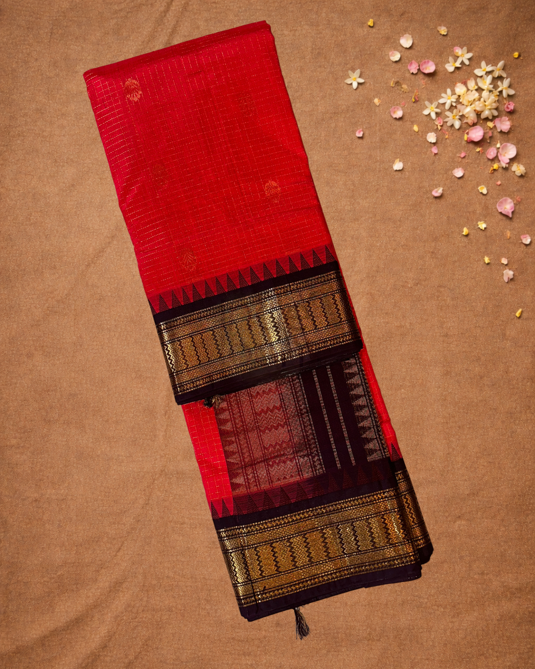 Pure Handloom Korvai Saree | With Apple Red