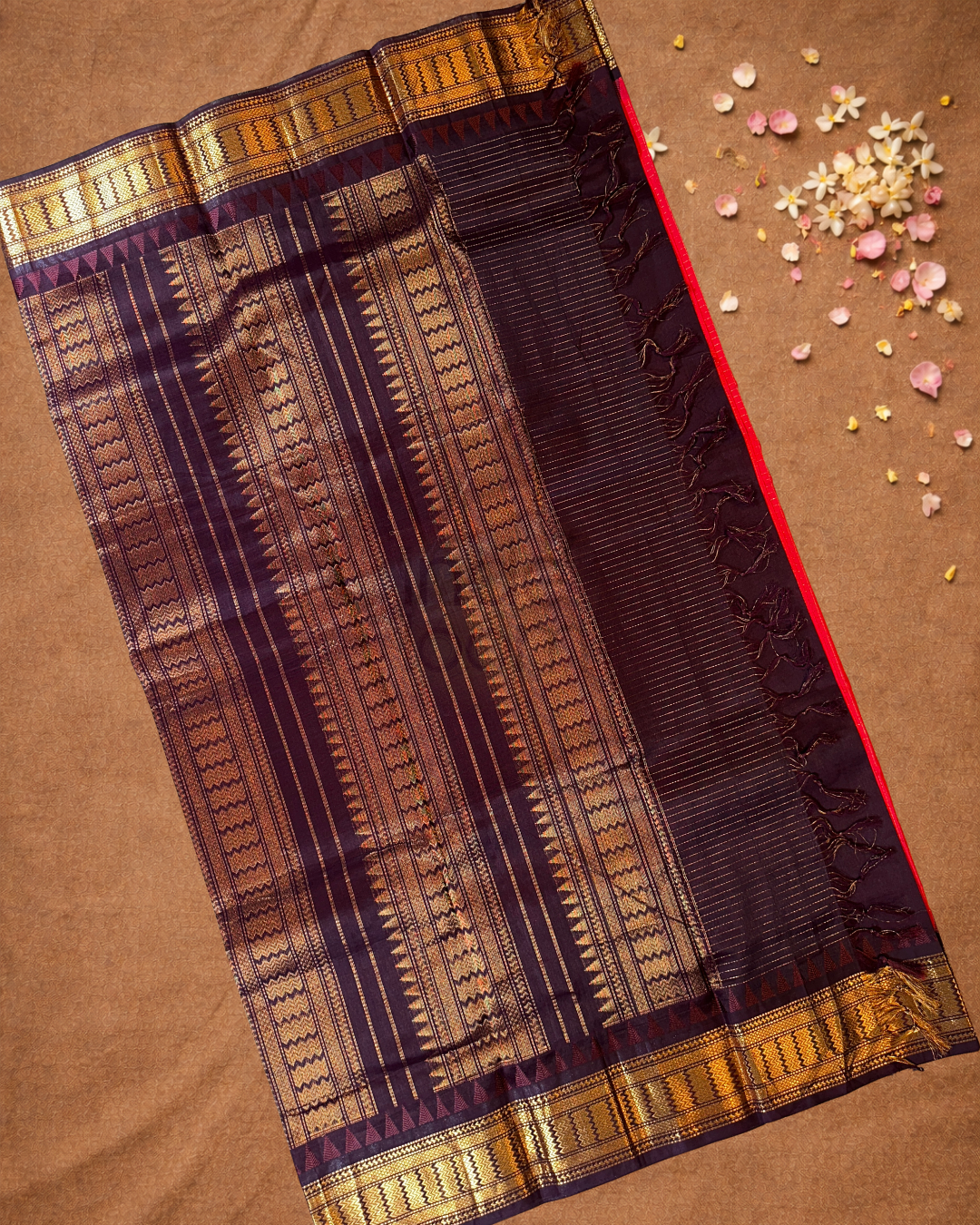 Pure Handloom Korvai Saree | With Apple Red