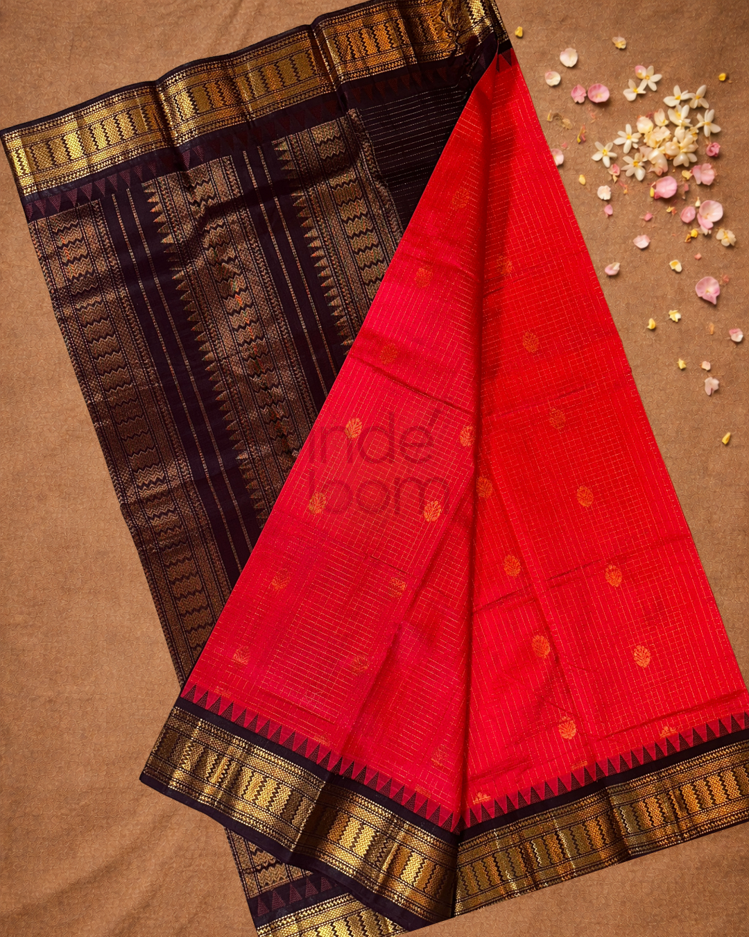 Pure Handloom Korvai Saree | With Apple Red