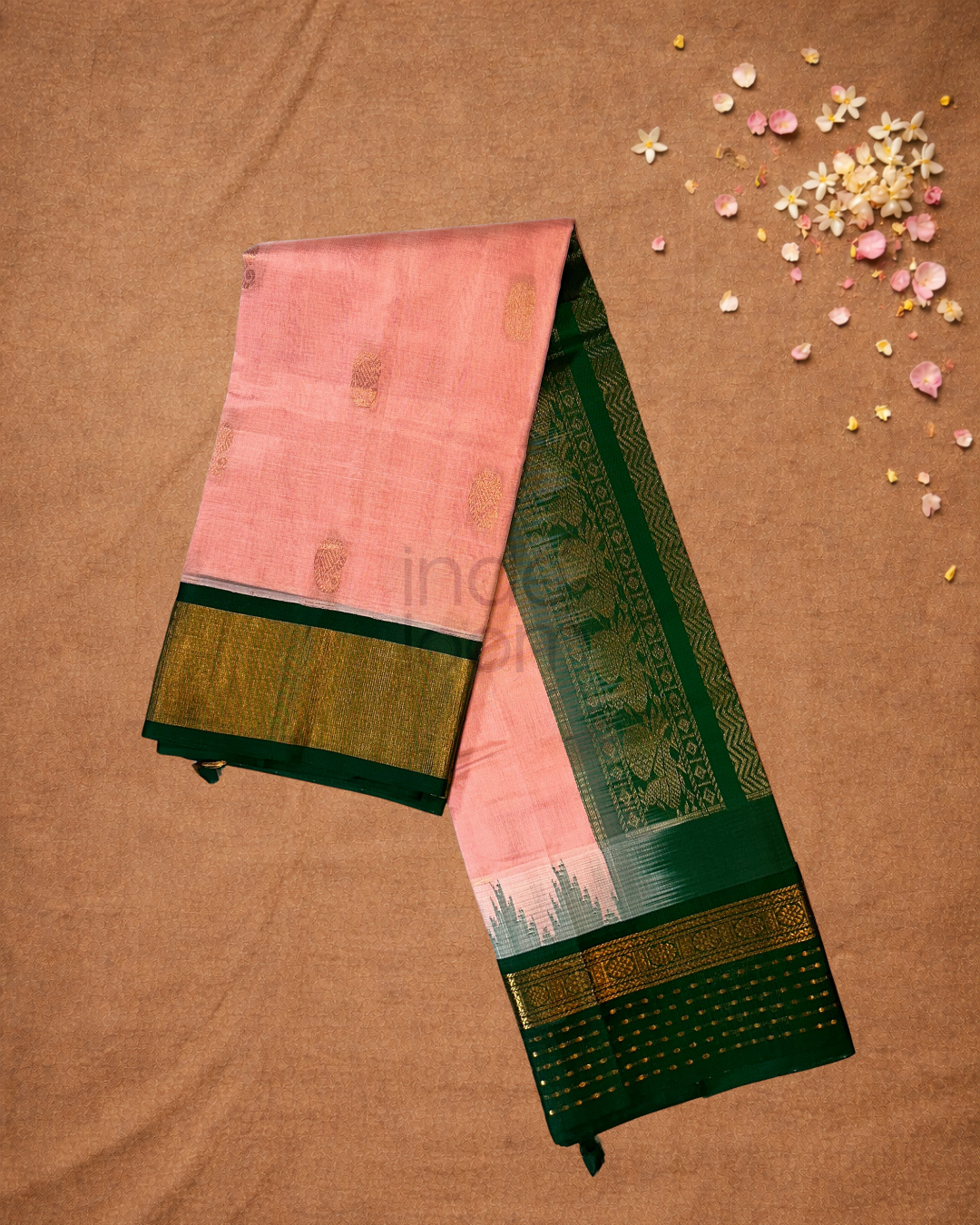Handloom Korvai Silk Cotton Saree  |  Baby Pink
