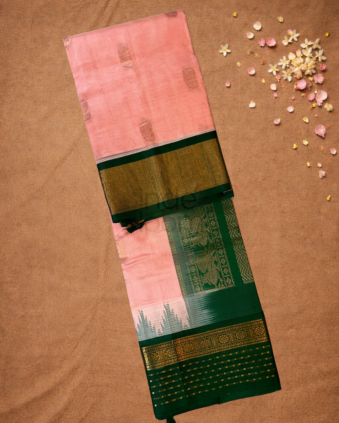 Handloom Korvai Silk Cotton Saree  |  Baby Pink