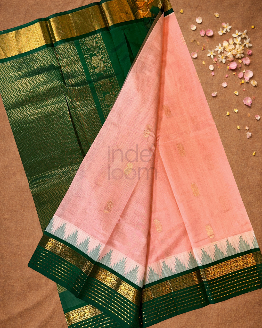 Handloom Korvai Silk Cotton Saree  |  Baby Pink