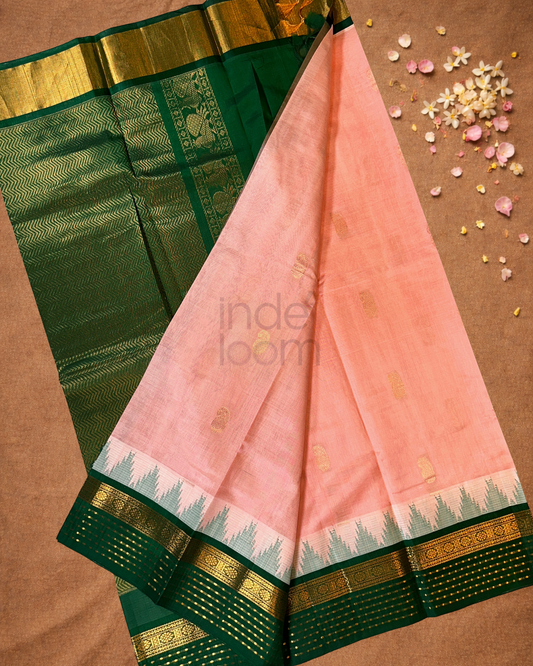 Handloom Korvai Silk Cotton Saree  |  Baby Pink