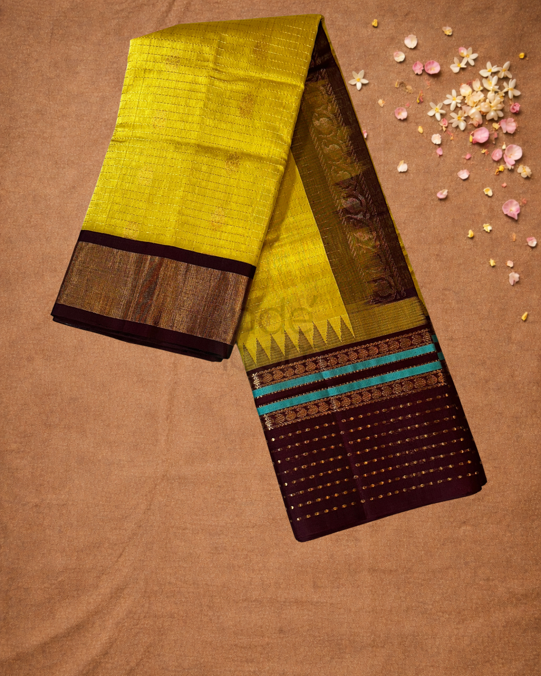 Handloom Korvai Silk Cotton Saree  |  Golden Yellow