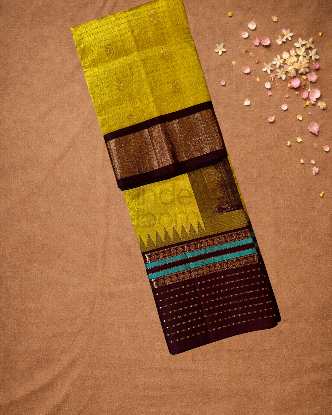 Handloom Korvai Silk Cotton Saree  |  Golden Yellow