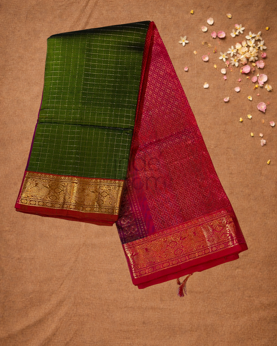 Pure Handloom Korvai Saree | With Pine Green
