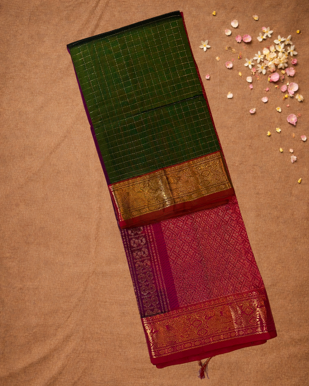 Pure Handloom Korvai Saree | With Pine Green