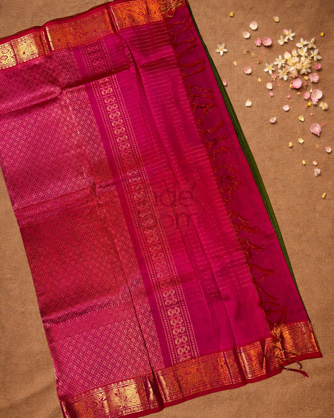 Pure Handloom Korvai Saree | With Pine Green