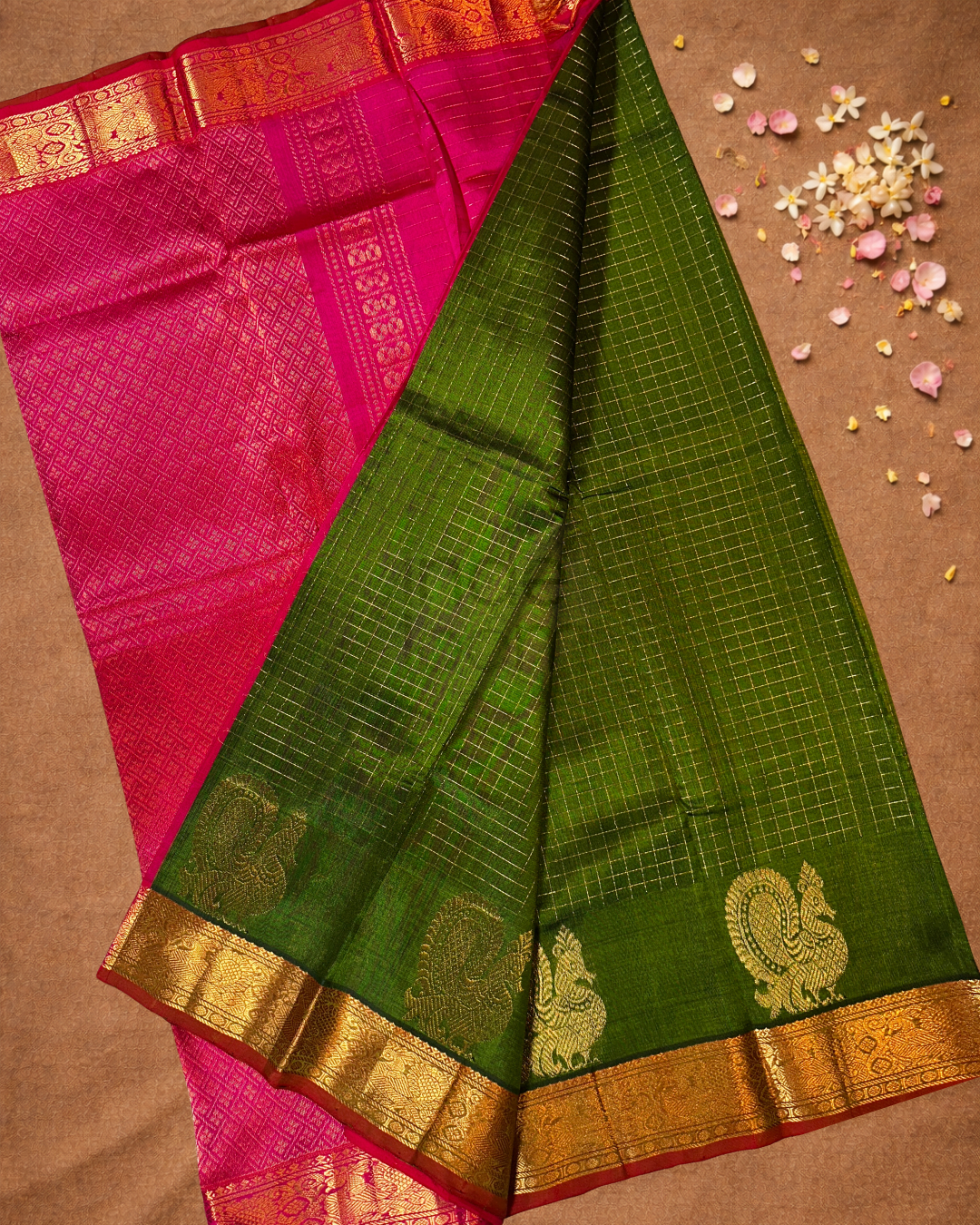 Pure Handloom Korvai Saree | With Pine Green