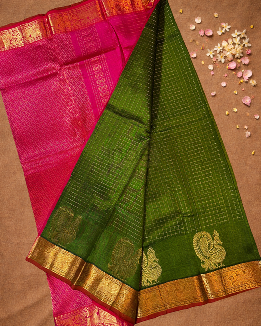 Pure Handloom Korvai Saree | With Pine Green