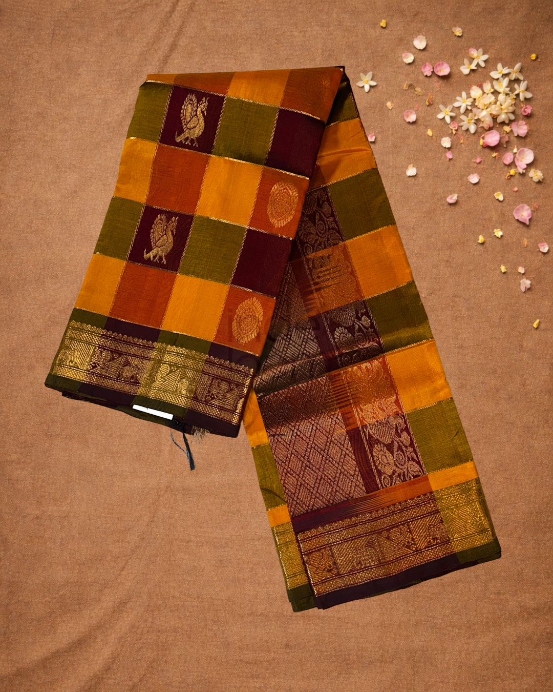 Handloom Korvai Silk Cotton Saree  |  Mustard Yellow