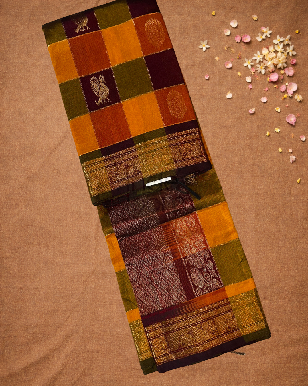 Handloom Korvai Silk Cotton Saree  |  Mustard Yellow