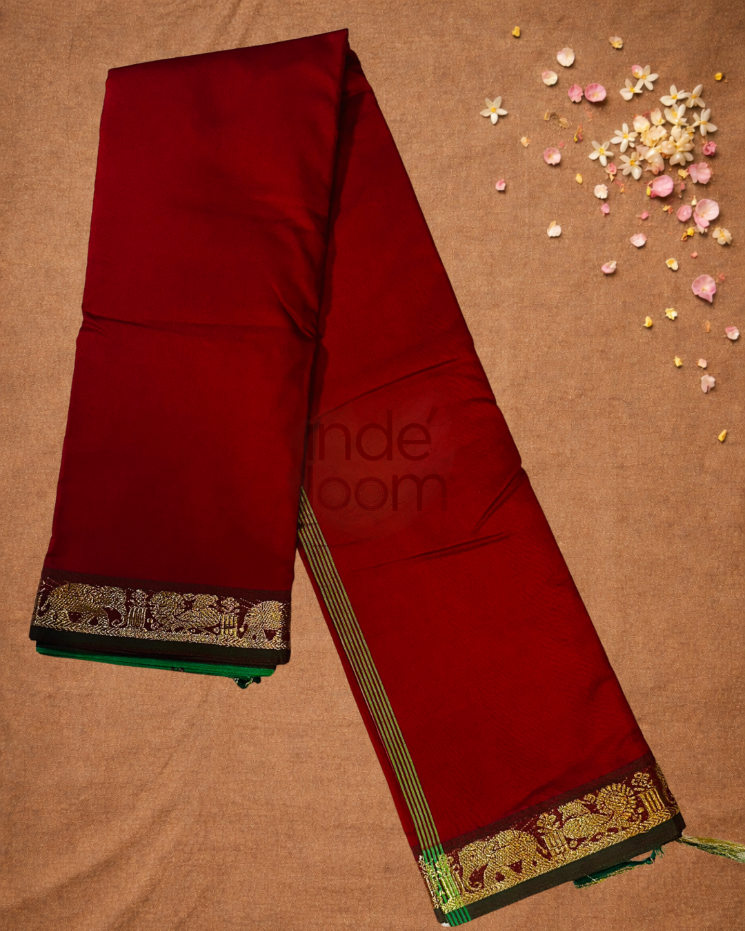 Pure Handloom Korvai Saree | With Dark Red