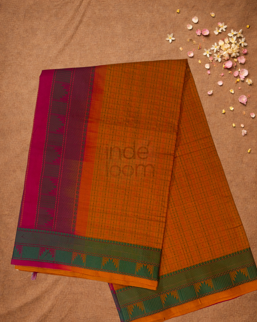 Pure Handloom Korvai Saree | With Ginger Orange