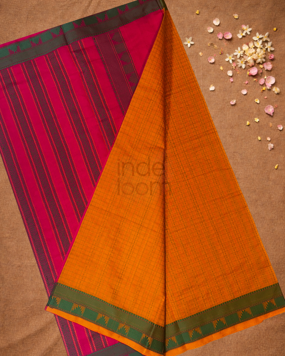 Pure Handloom Korvai Saree | With Ginger Orange
