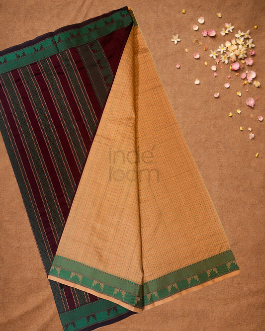 Pure Handloom Korvai Saree | With Coffee Brown