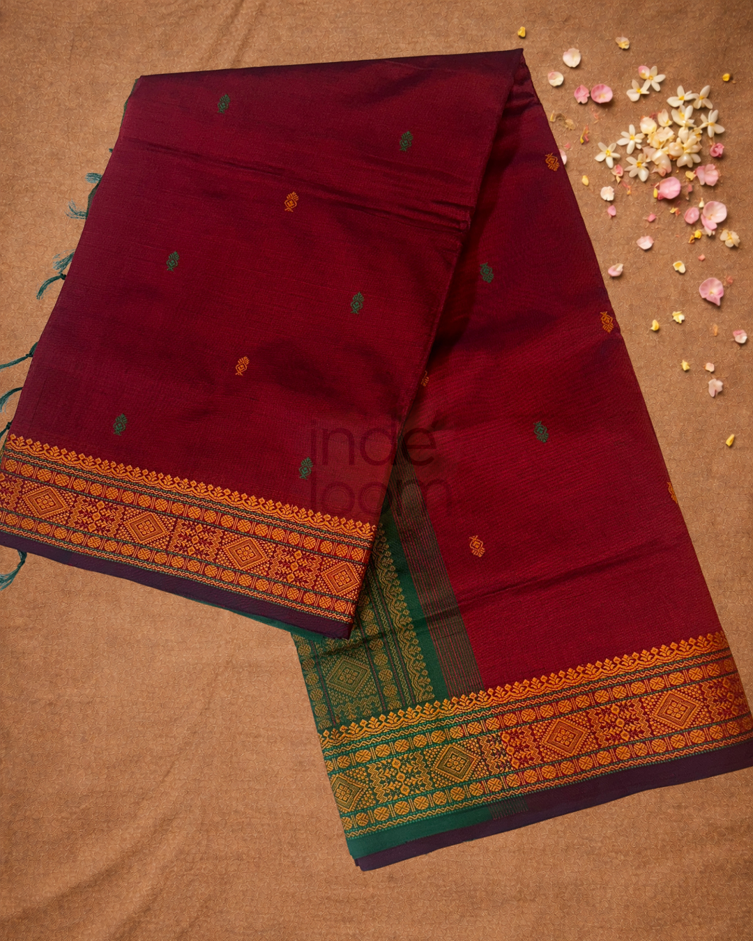 Handloom Korvai Silk Cotton Saree  |  Burgundy Red