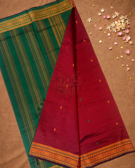 Pure Handloom Korvai Saree | With Wine Red