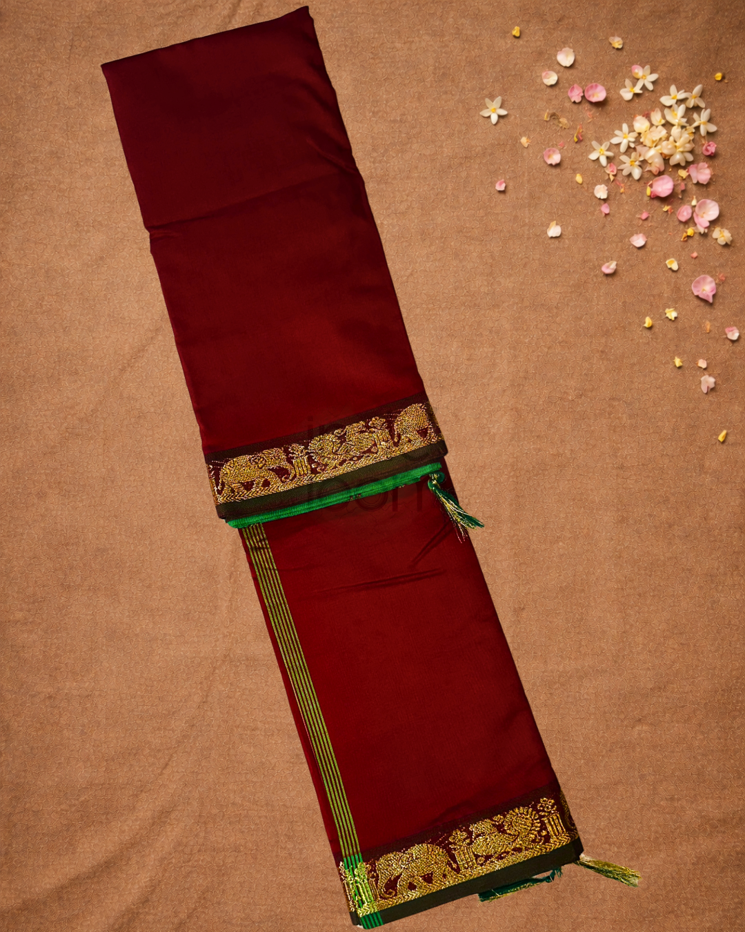 Pure Handloom Korvai Saree | With Dark Red