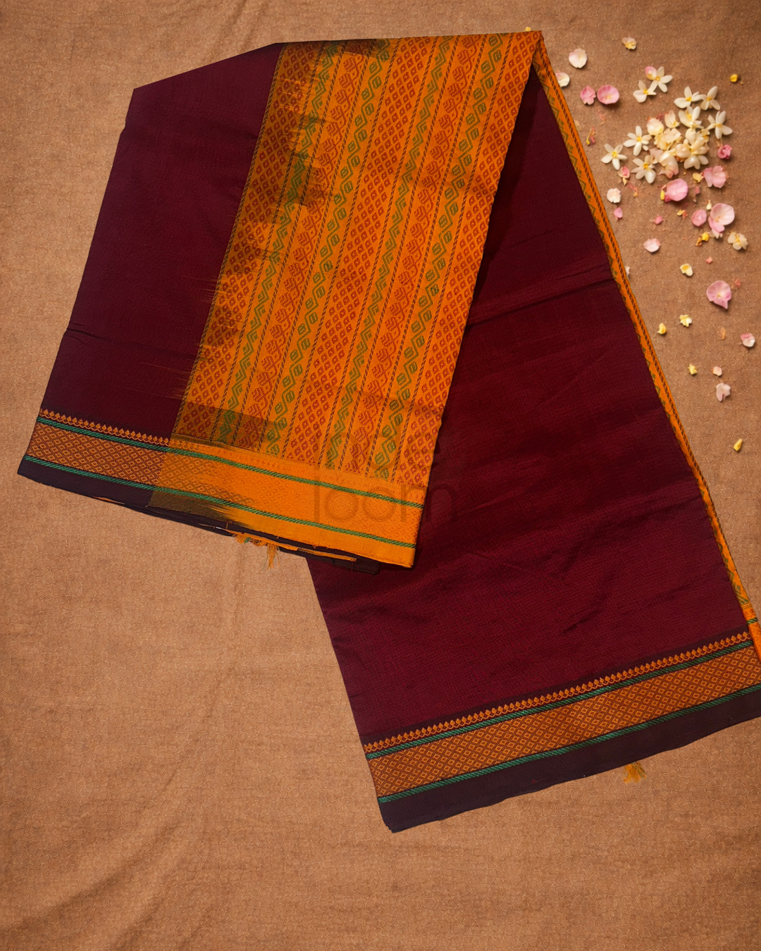 Handloom Korvai Silk Cotton Saree  |  Wine Red