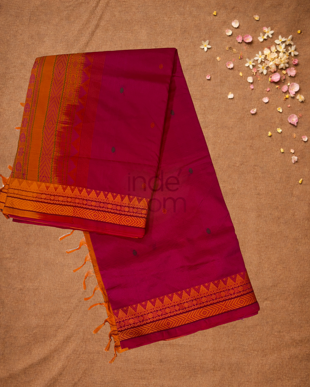 Handloom Korvai Cotton Silk Saree  |  Rose Red