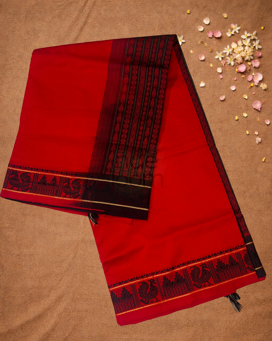 Handloom Korvai Cotton Silk Saree  |  Classic Red
