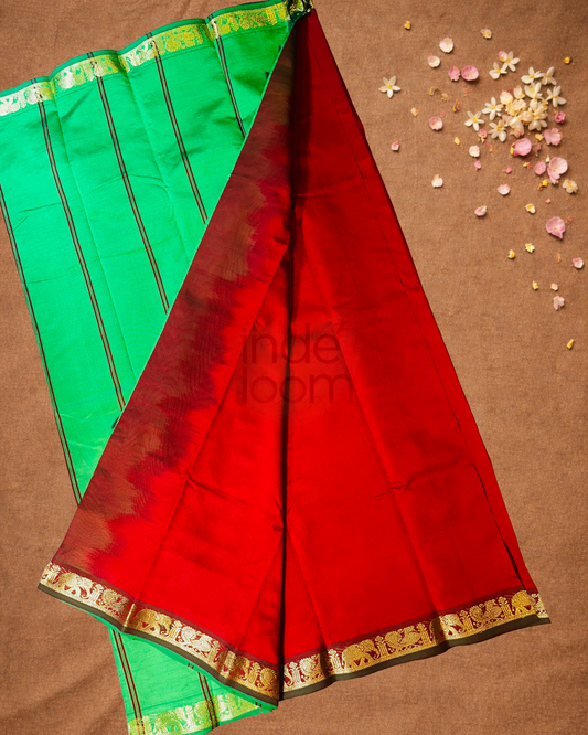 Handloom Korvai Silk Cotton Saree  |  Maroon Red